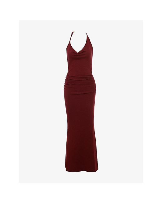 House Of Cb Red Thalina Halterneck Stretch-Knit Maxi Dress
