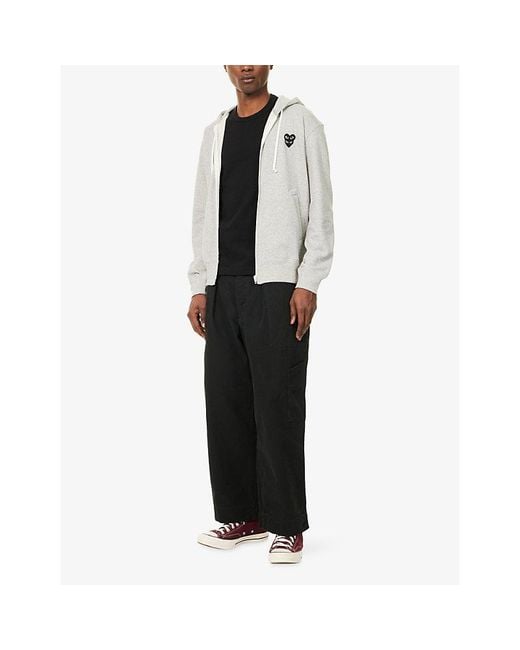 COMME DES GARÇONS PLAY Gray Double-Heart Embroidered Appliqué Cotton-Jersey Hoody for men