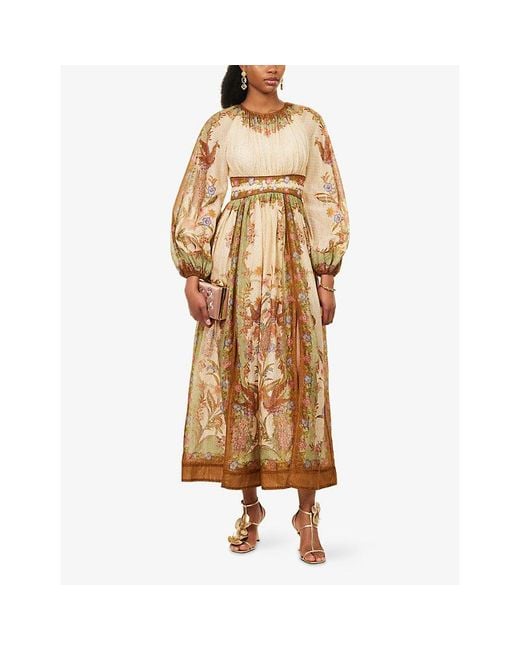 Zimmermann Natural Indra Waisted Cotton And Linen Blend Maxi Dress