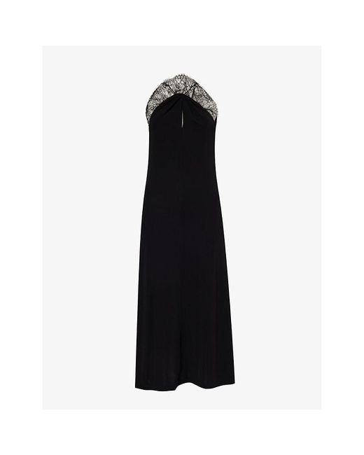 Givenchy Black Embroidered-lace Cut-out Woven Midi Dress
