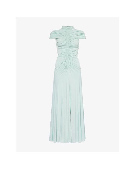 Alaïa Green Flared Ruched Stretch-Woven Maxi Dress