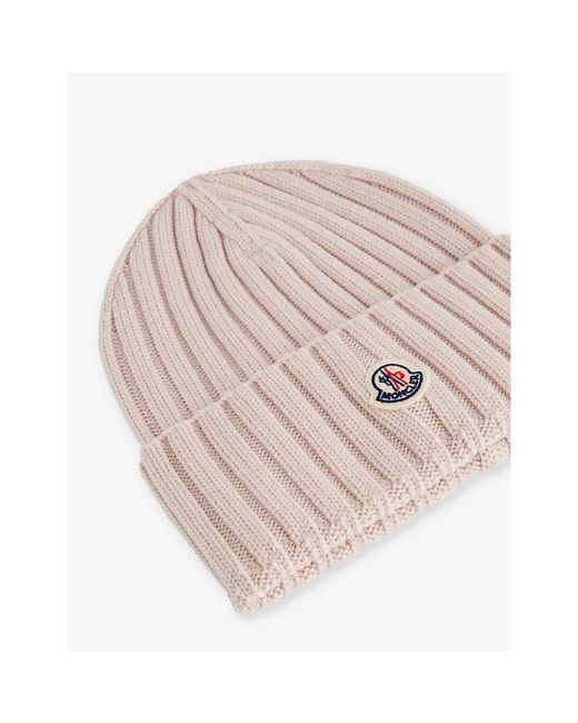 Moncler Natural Brand-tab Ribbed Wool-knit Beanie