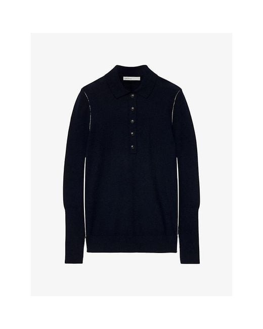 AllSaints Blue Martel Long-Sleeve Wool Polo