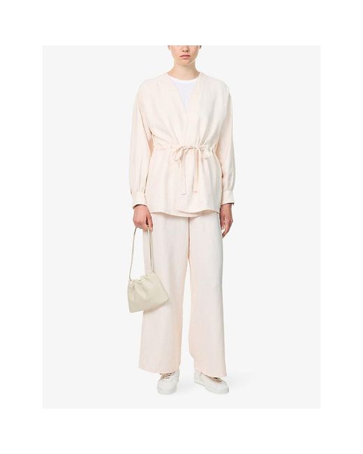 Kayanee White City Wrap-Front Linen-Blend Top
