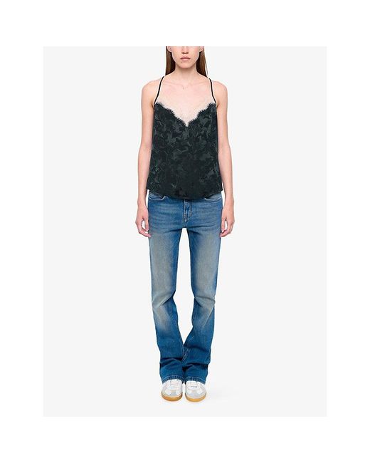 Zadig & Voltaire Black Cespa V-Neck Jacquard-Print Silk Cami