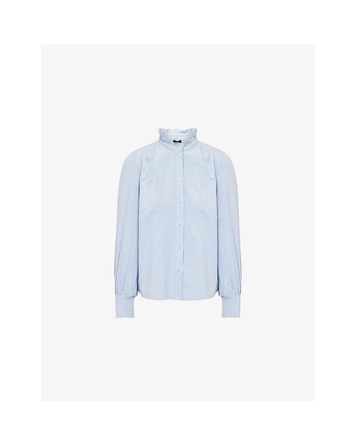 ME+EM Blue Super Soft Micro-Cord Cotton-Blend Blouse