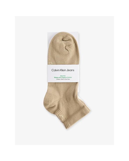 Calvin Klein Natural Brand-Print Pack Of Two Stretch-Cotton Blend Socks for men