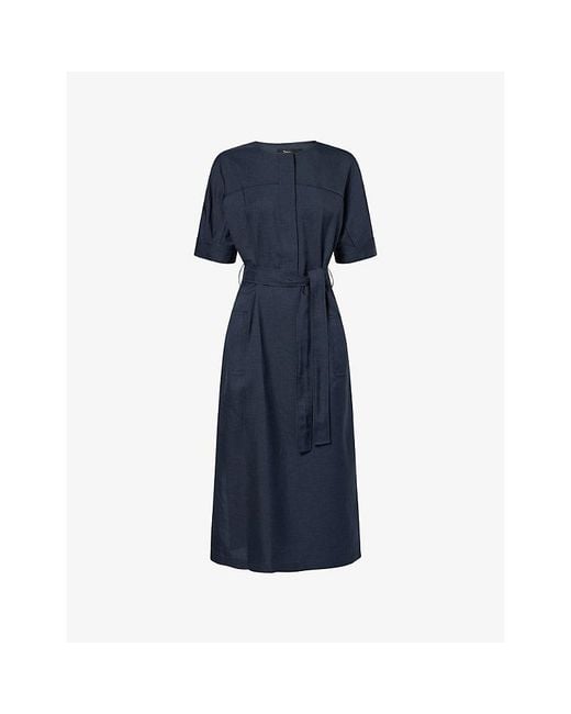 Theory Blue Short-Sleeve Woven Shirt Dress