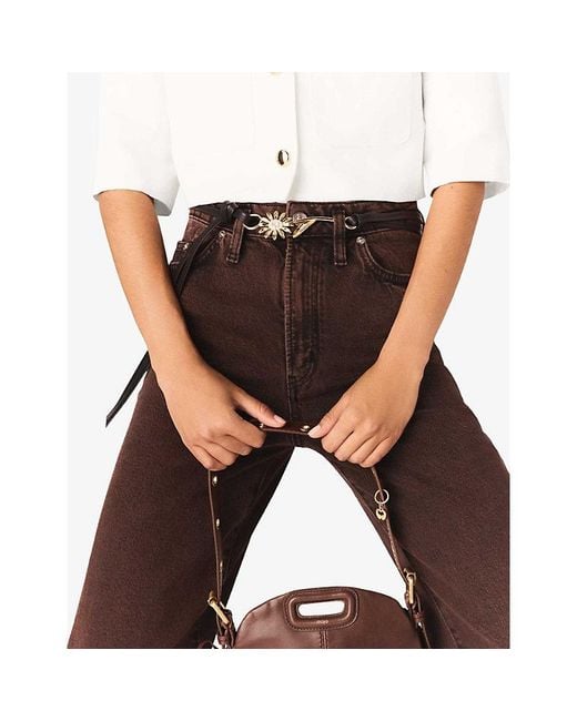 Maje White Flower-Clasp Leather Belt