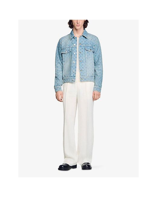 Sandro Blue Square-Pattern Four-Pocket Denim Jacket for men