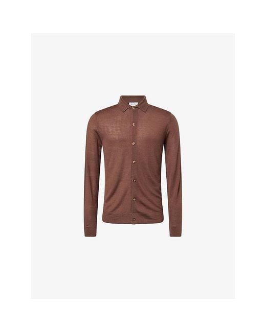 Raith Brown Edgar Classic-Collar Wool Blend Shirt for men