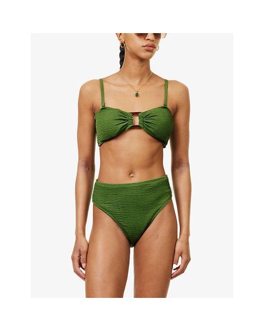 4th & Reckless Green Lulu Balconette Crinkled Stretch-jersey Bikini Top