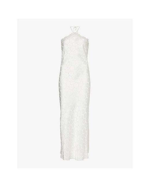 Stella McCartney White Floral-pattern Halterneck Woven Midi Dress