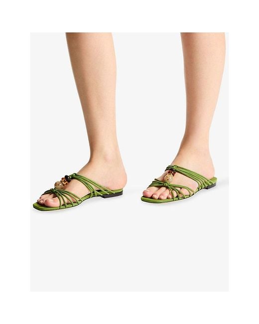 Jimmy Choo Green Lova Bead Suede Flat Mules