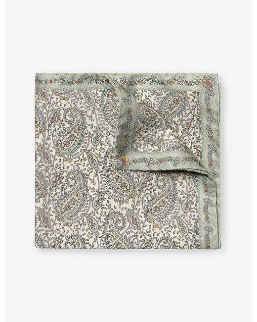 Eton of Sweden Gray Paisley-print Silk Pocket Square for men