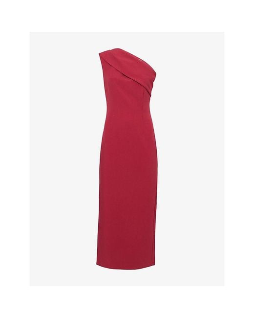 Roland Mouret Red Asymmetric Draped Crepe Midi Dress