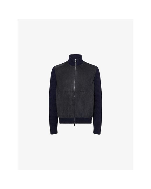Corneliani Blue Contrast Knitted Suede And Wool Blend Jacket for men