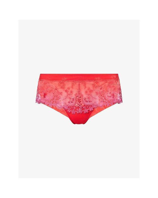 Simone Perele Red Wish Lace-Overlay Shorty Stretch-Woven Briefs