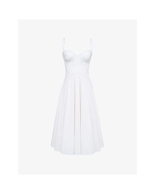 House Of Cb White Steffani Floral-Print Stretch-Cotton Midi Dress