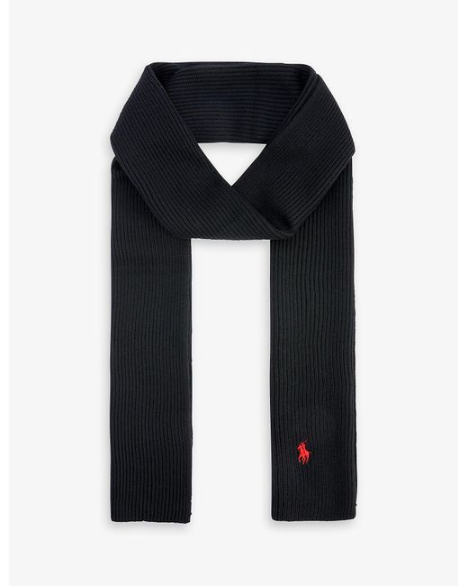 Polo Ralph Lauren Logo-embroidered Merino-wool Scarf in Black for Men | Lyst