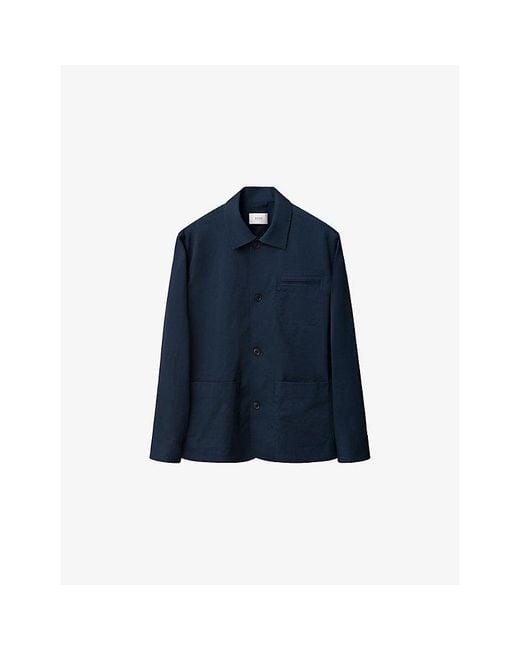 Eton of Sweden Blue Patch-Pocket Stretch-Cotton Chore Jacket for men