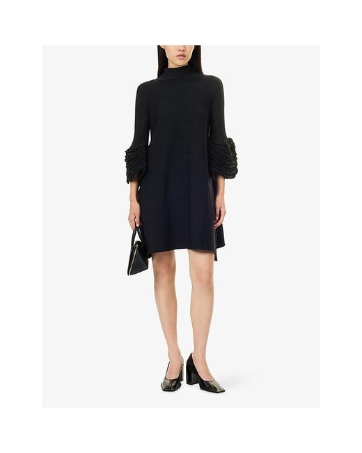 CFCL Black Pottery Pile Glitter-Embellished Knitted Mini Dress