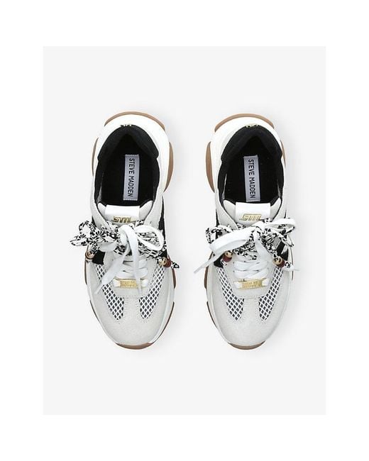 Steve Madden White Maxfield Suede And Mesh Trainers