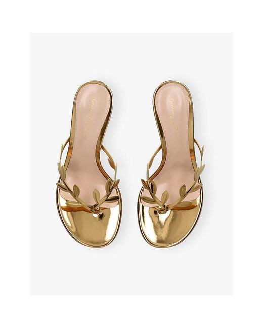 Gianvito Rossi Metallic Flavia Leaf Heeled Leather Mules