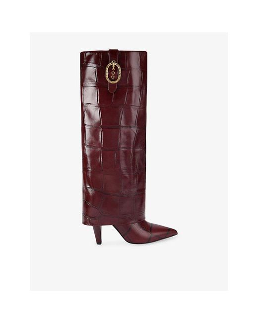 Kurt Geiger Red Fold-Over Tall Patent-Leather Knee-High Boots