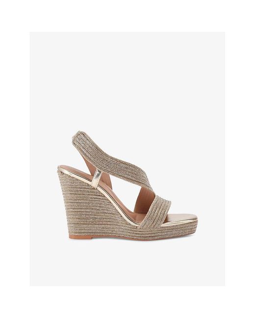 Carvela Kurt Geiger Metallic Gala 110 Jewel-Embellished Rope-Effect Wedge-Heeled Woven Sandals