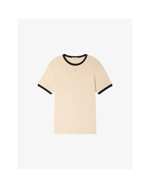 Sandro Natural Branded Contrast-Trim Cotton-Jersey T-Shirt for men
