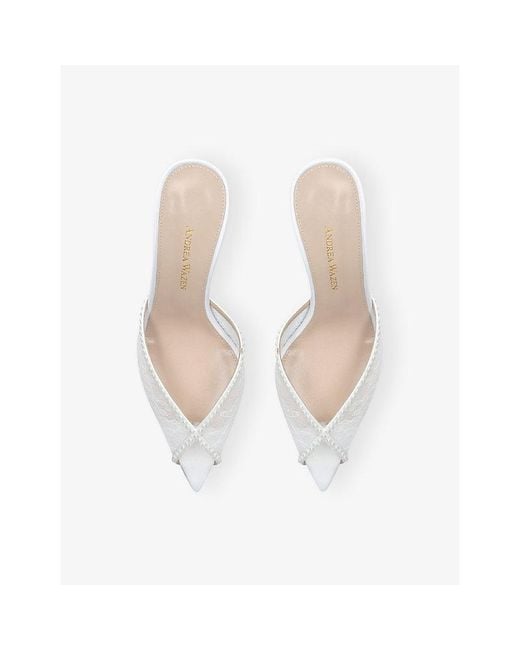 Andrea Wazen White Katy 75 Lace And Satin Heeled Mules