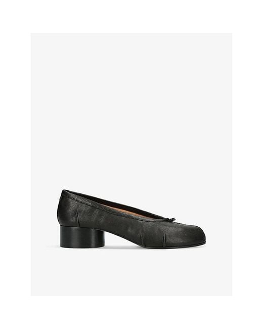 Maison Margiela Black Tabi Ballerina Split-toe Leather Heeled Shoes