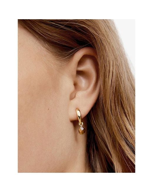 Monica Vinader Metallic Nura 18Ct Vermeil And Tigers Eye Drop Huggies