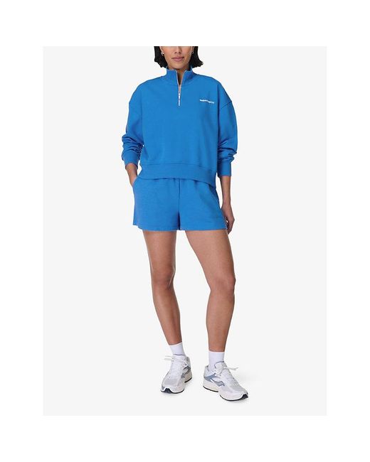 Sweaty Betty Blue Revive Half-Zip Cropped Stretch-Jersey Sweatshirt