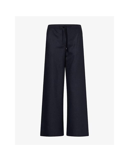 Max Mara Blue Wide-Leg Cropped Stretch-Wool Trousers