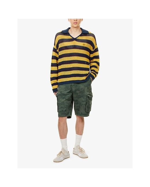 Daily Paper Yellow V-Neck Crochet-Knit Sweater for men