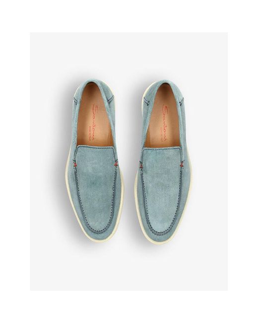 Santoni Blue Detroit Contrast-sole Suede Loafers for men
