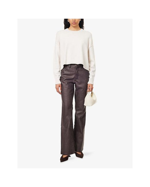 GOOD AMERICAN Brown Bootcut Faux Leather Trousers