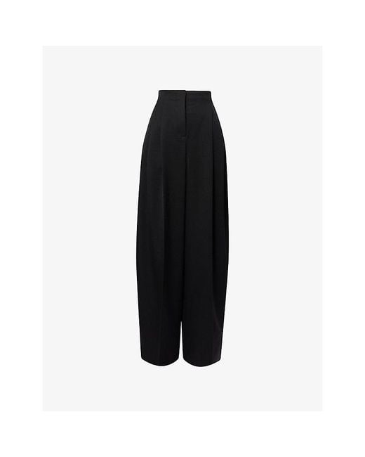 Mugler Black Pleated Wide-Leg Wool Trousers