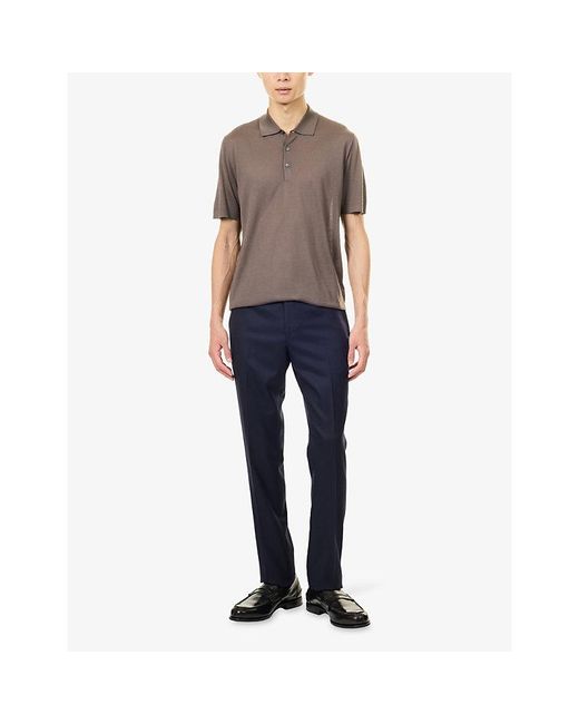 Corneliani Brown Short-Sleeve Virgin-Wool Polo Shirt for men