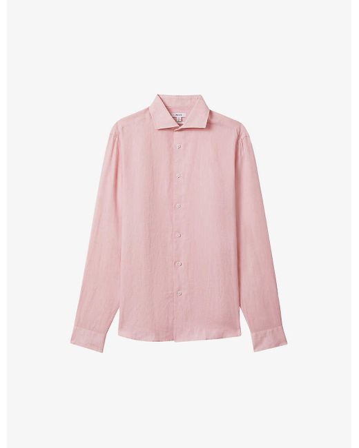 Reiss Pink Ruban Regular-fit Linen Shirt Xx for men