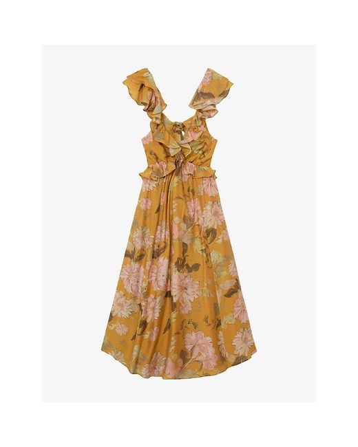 Reiss Metallic Lucy Floral-Print Woven Midi Dress