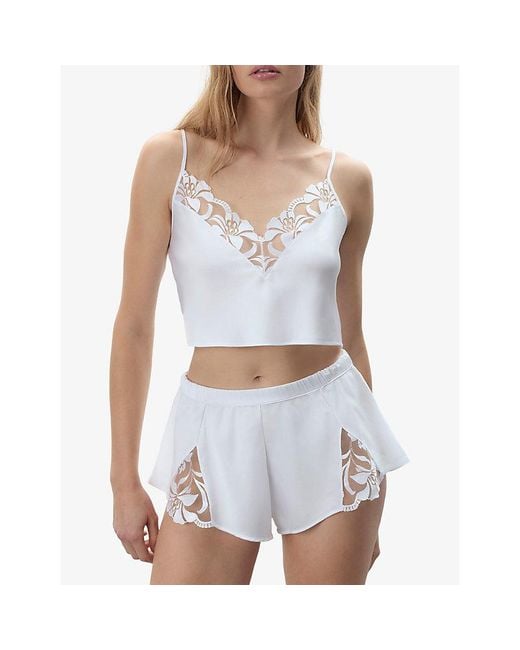 Bluebella White Leonora Luxury Lace-Trim Satin Pyjamas
