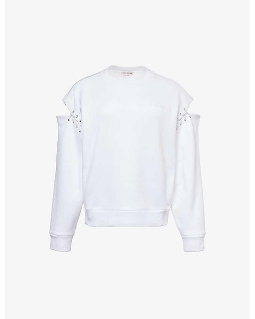 Alexander McQueen White Cut-out Cotton-jersey Sweatshirt