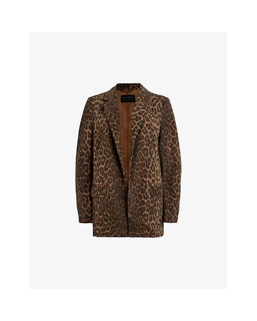 AllSaints Brown Aleida Leopard-print Woven Blazer