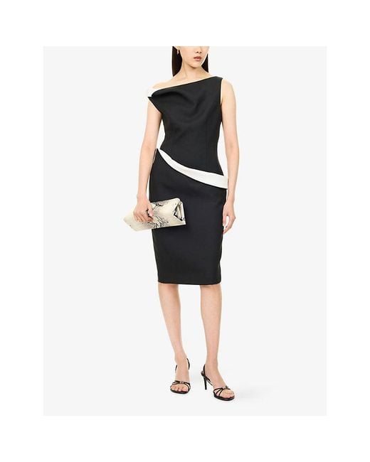 RÓHE Frames Black Twisted Off-Shoulder Wool-Blend Midi Dress