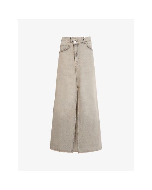 AllSaints Natural Noir Crossover-waist High-rise Denim Maxi Skirt