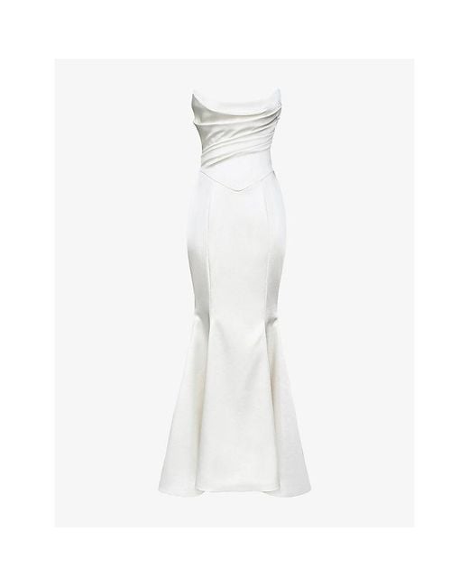 House Of Cb White Veronique Strapless Satin Bridal Gown