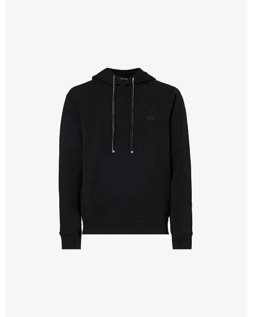 Emporio Armani Black Logo-embroidered Stretch Cotton-blend Hoody for men